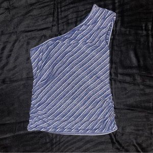 Y2K Anchor Blue One shoulder Blue Striped Tank Top
